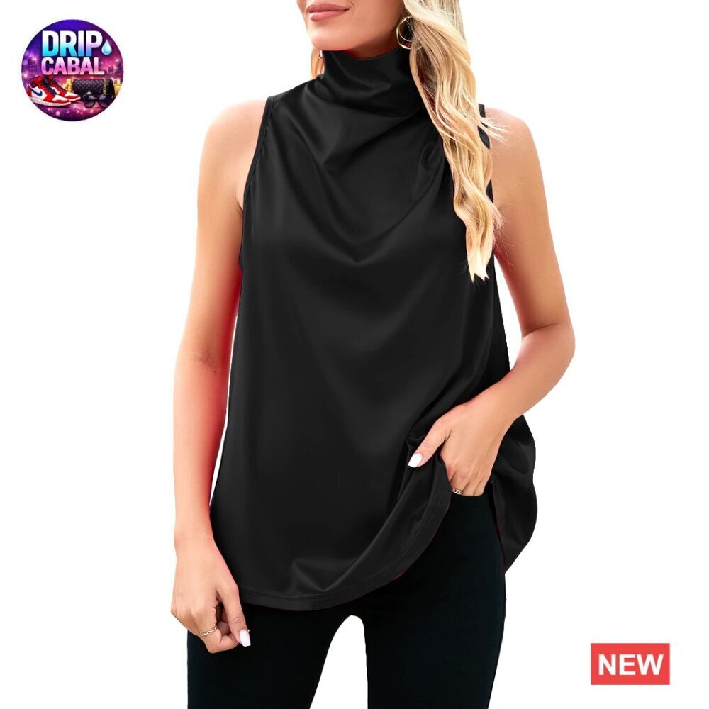 Satin Cowl Neck Tank Top Ruched Silky Cami Sexy Chic Evening Wear